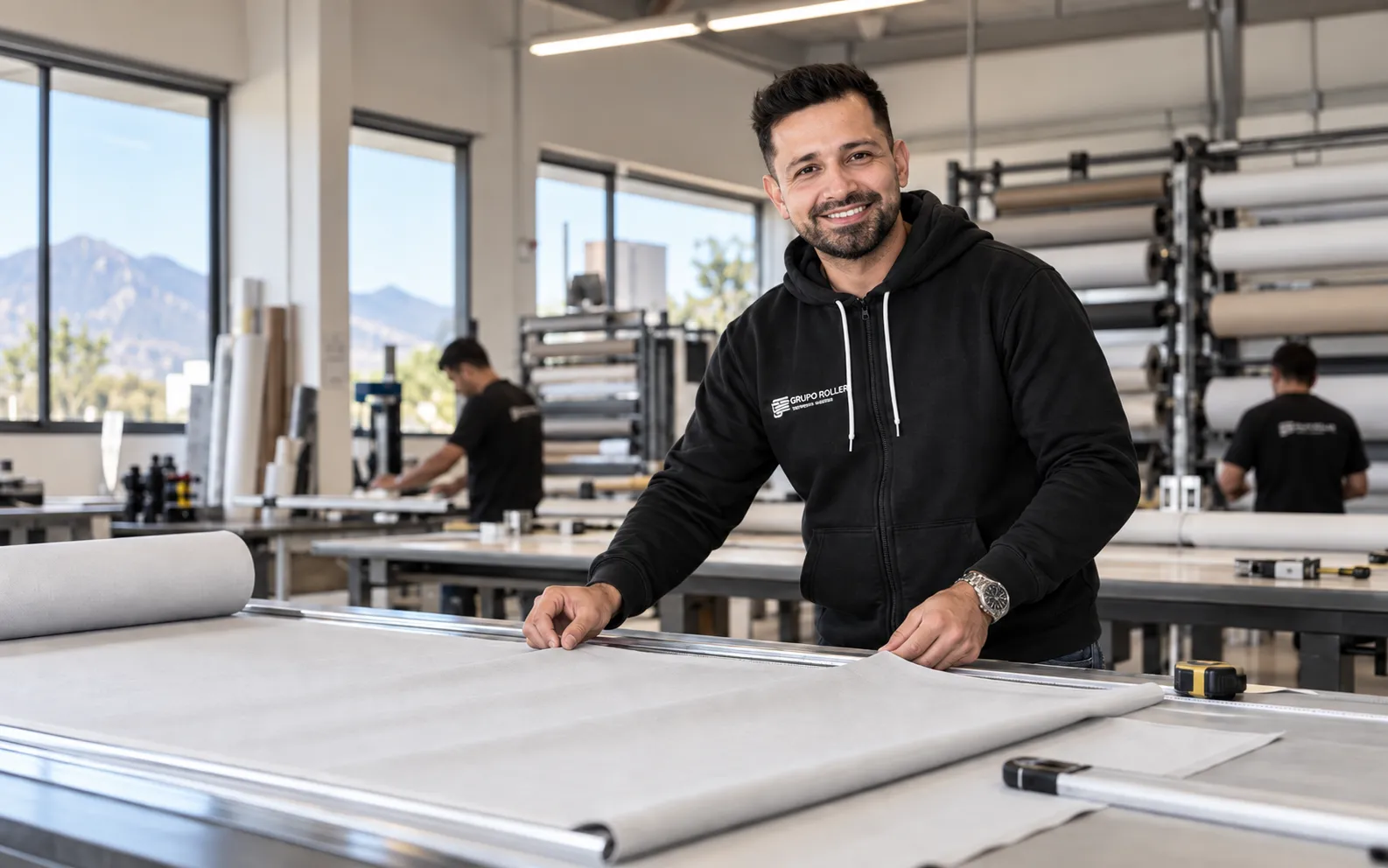 Dueño de Grupo Roller trabajando en la fábrica de cortinas